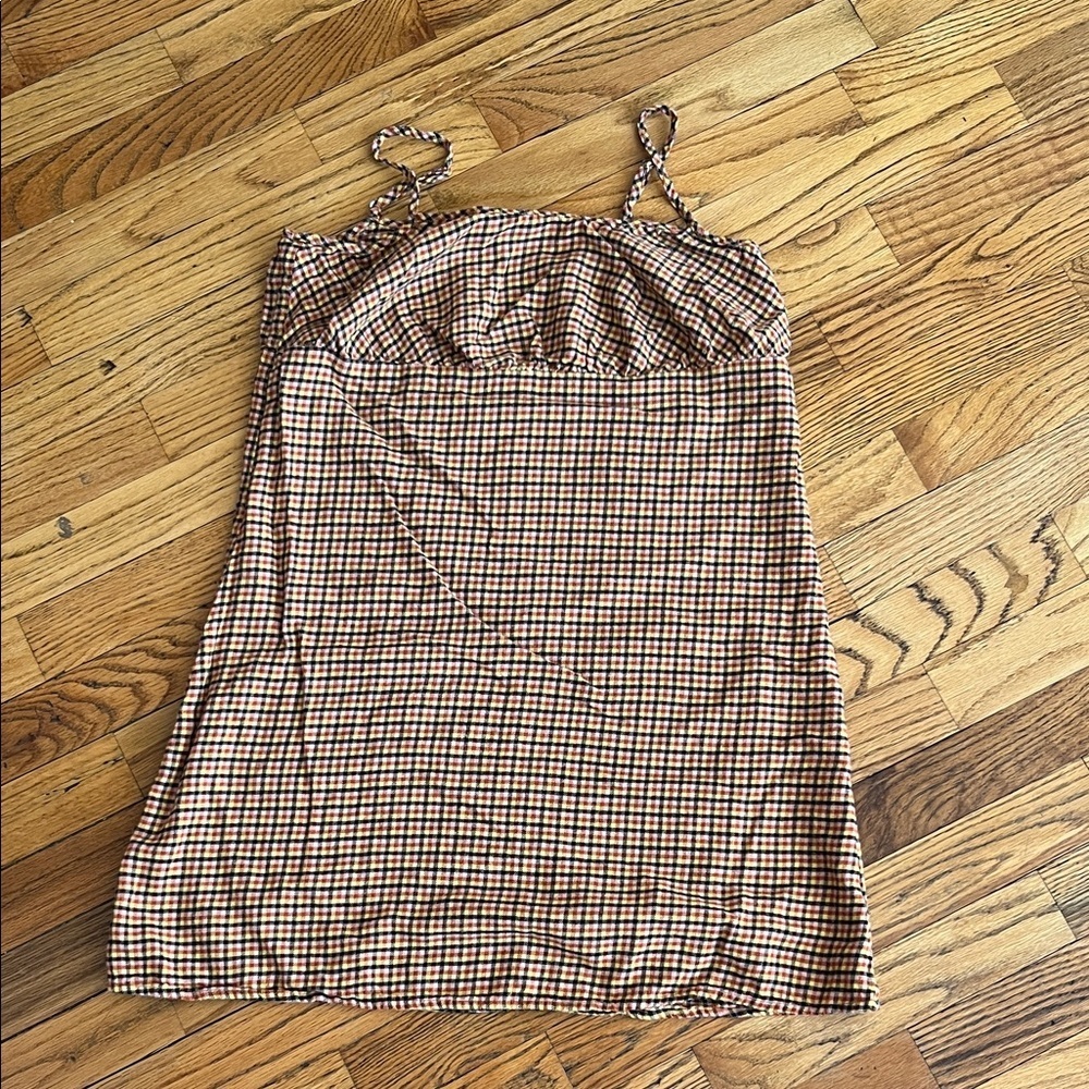 wild fable Brown Plaid Mini Dress with Thin Straps
